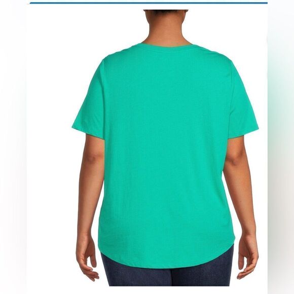 Terra & Sky Green V Neck Short Sleeve Top Size 2X - Picture 2 of 8